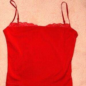 Red Lace Trim Cami Top